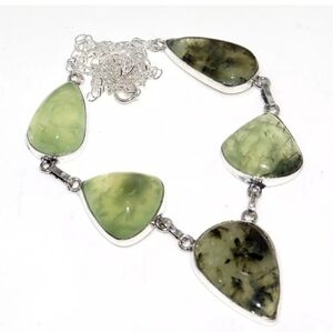 Moss Prehnite 925 Silver Plated Natural Gemstone Necklace 17" Women